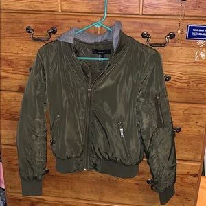 F21 olive green bomber jacket